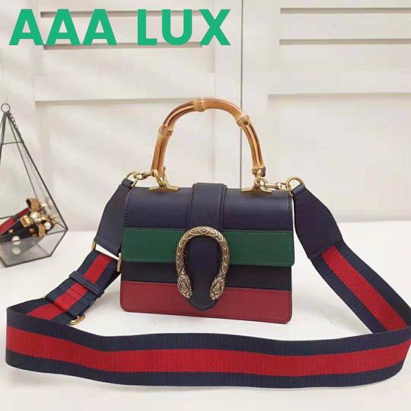 Replica Gucci GG Women Dionysus Medium Top Handle Bag in Blue Gucci Green and Hibiscus Red Leather 4
