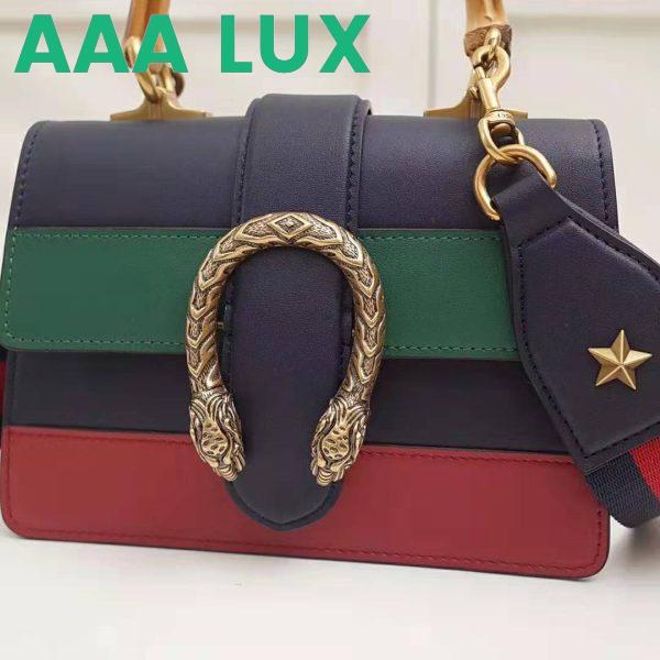 Replica Gucci GG Women Dionysus Medium Top Handle Bag in Blue Gucci Green and Hibiscus Red Leather 5