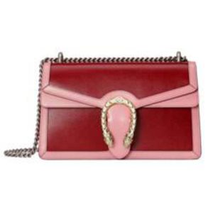 Replica Gucci GG Women Dionysus Small Shoulder Bag Dark Red with Pink Leather