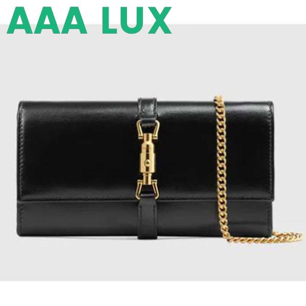 Replica Gucci GG Women GG Jackie 1961 Chain Wallet Black Leather Gold-Toned Hardware
