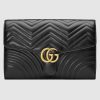 Replica Gucci GG Women GG Marmont Clutch in Black Matelassé Chevron Leather with a Heart