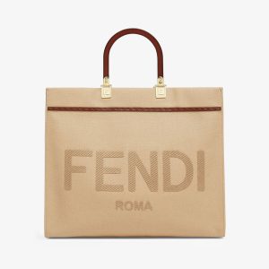 Replica Fendi Women Fendi Sunshine Medium Beige Canvas Bag