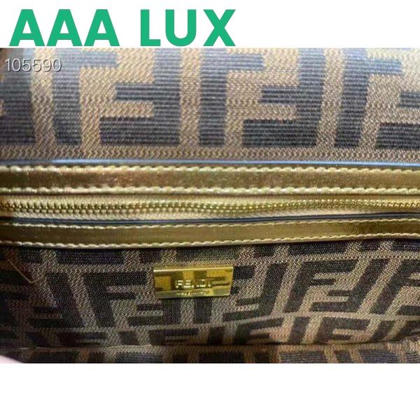Replica Fendi Women FF Brooch Mini Baguette Fendace Bag Gold Perforated Leather 11