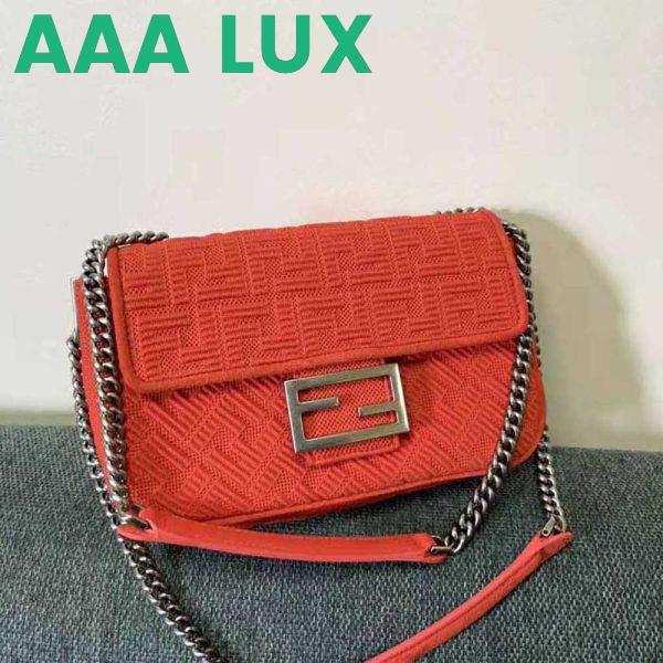 Replica Fendi Women Midi Baguette Chain FF Fabric Bag-Red 3