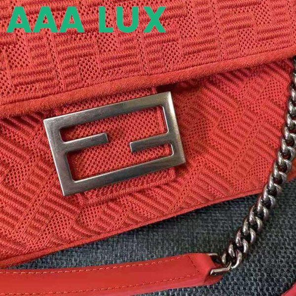 Replica Fendi Women Midi Baguette Chain FF Fabric Bag-Red 9