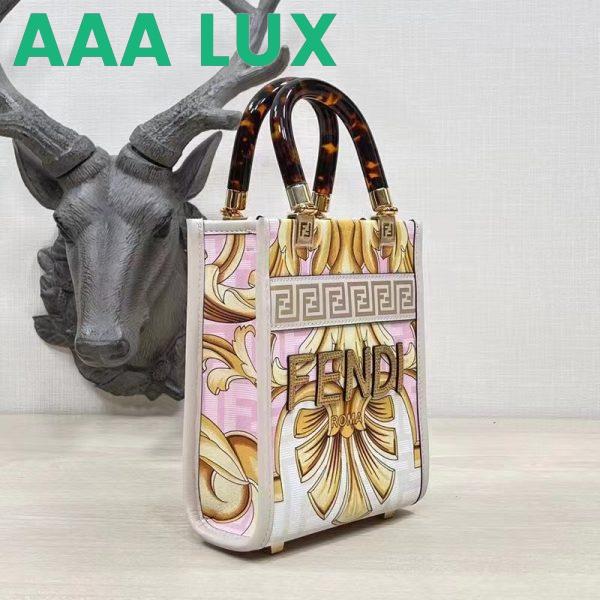 Replica Fendi Women Mini Sunshine Shopper Fendace Printed White FF Leather Mini Bag 5
