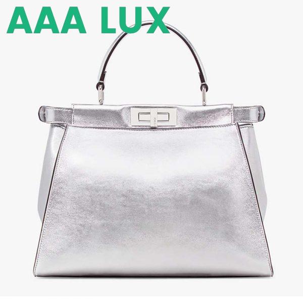 Replica Fendi Women Peekaboo Iconic Medium Silver Mirror-Effect Leather Bag