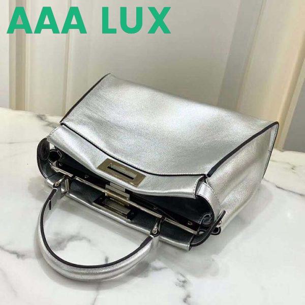 Replica Fendi Women Peekaboo Iconic Medium Silver Mirror-Effect Leather Bag 5