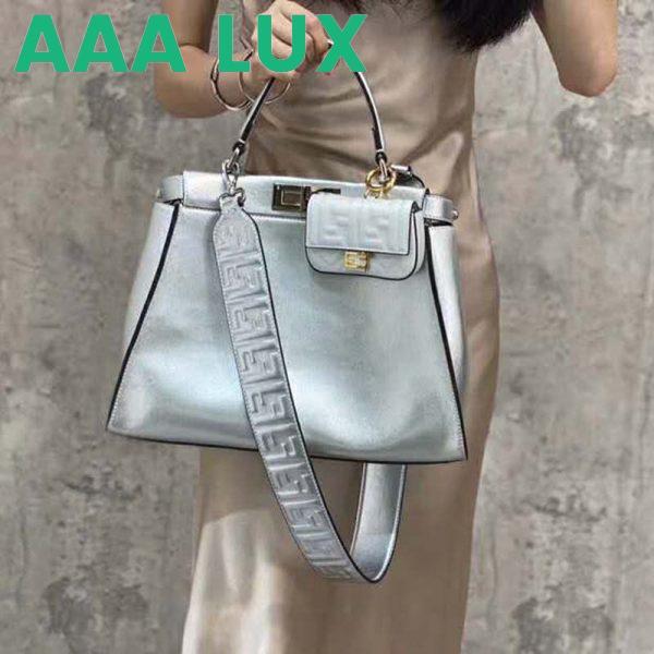 Replica Fendi Women Peekaboo Iconic Medium Silver Mirror-Effect Leather Bag 9