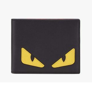 Replica Fendi Unisex Coin Wallet Black Calfskin Colour-Block Bag Bugs Eye Inlays 2