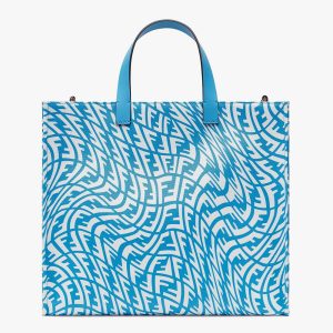 Replica Fendi Unisex Shopper Blue Glazed Canvas Bag 2