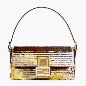 Replica Fendi Women Baguette 1997 Gold Colored Leather Sequinned Bag