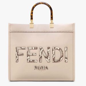 Replica Fendi FF Women Sunshine Medium Beige Leather Elaphe Shopper