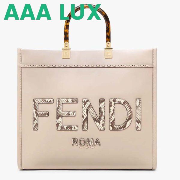 Replica Fendi FF Women Sunshine Medium Beige Leather Elaphe Shopper