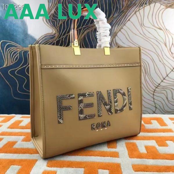 Replica Fendi FF Women Sunshine Medium Beige Leather Elaphe Shopper 4