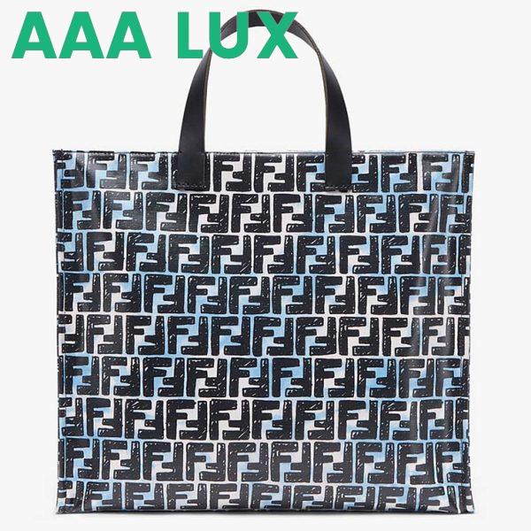 Replica Fendi Women Shopper Bag Blue Glazed Fabric Canvas FF Bag 2