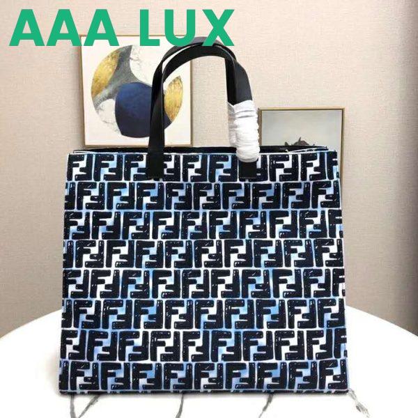 Replica Fendi Women Shopper Bag Blue Glazed Fabric Canvas FF Bag 3