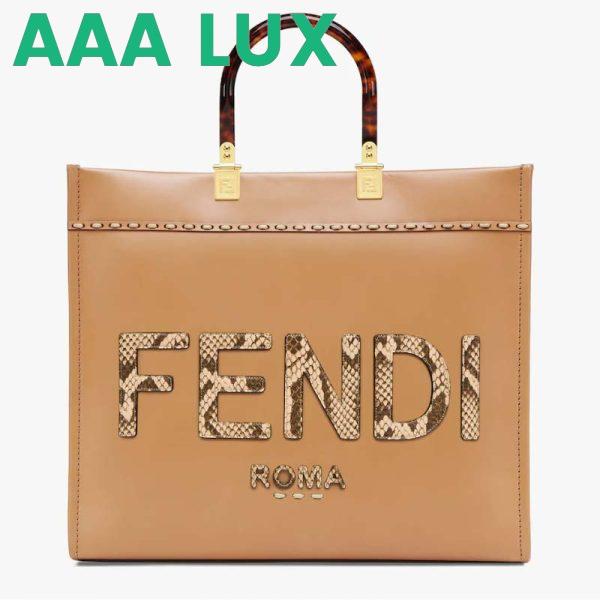 Replica Fendi FF Women Sunshine Medium Light Brown Leather Elaphe Shopper Bag