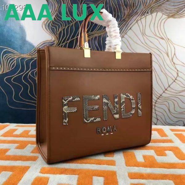 Replica Fendi FF Women Sunshine Medium Light Brown Leather Elaphe Shopper Bag 4