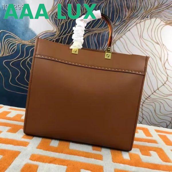 Replica Fendi FF Women Sunshine Medium Light Brown Leather Elaphe Shopper Bag 5