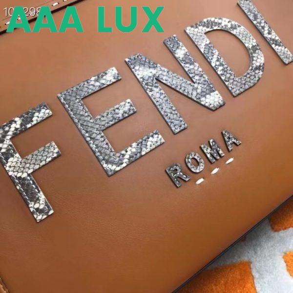 Replica Fendi FF Women Sunshine Medium Light Brown Leather Elaphe Shopper Bag 8