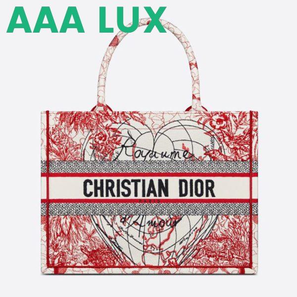 Replica Dior Women Small Dior Book Tote Red and White D-Royaume D Amour Embroidery