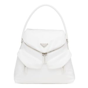 Replica Prada Women Signaux Nylon and Leather Hobo Bag-White