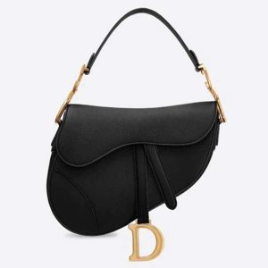 Replica Dior Women Saddle Bag in Black Embossed Grained Calfskin
