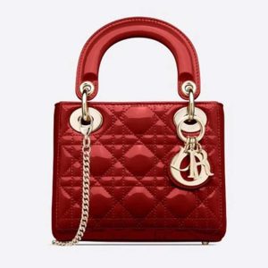 Replica Dior Women Mini Lady Dior Bag Cherry Red Patent Cannage Calfskin 2