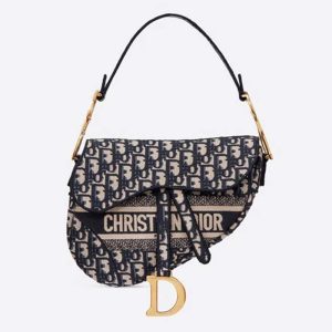 Replica Dior Women Saddle Bag Blue Dior Oblique Embroidery ‘CD’ Structure 2