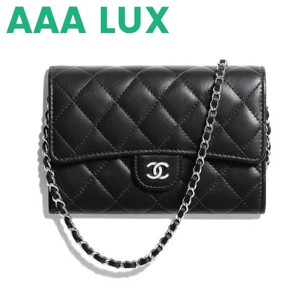 Replica Chanel Women Classic Clutch with Chain in Lambskin Leather-Black