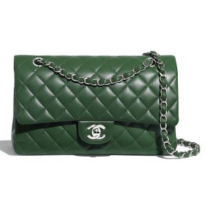 Replica Chanel Women Classic Handbag in Lambskin Leather-Green