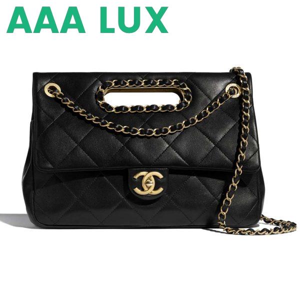 Replica Chanel Women Flap Bag Lambskin Leather Gold-Tone Metal-Black