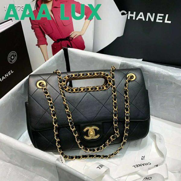 Replica Chanel Women Flap Bag Lambskin Leather Gold-Tone Metal-Black 3