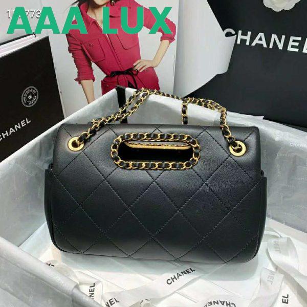 Replica Chanel Women Flap Bag Lambskin Leather Gold-Tone Metal-Black 5