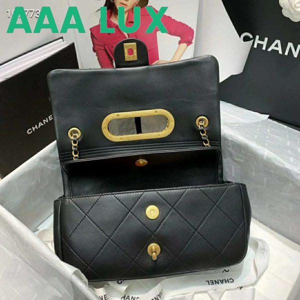 Replica Chanel Women Flap Bag Lambskin Leather Gold-Tone Metal-Black 7