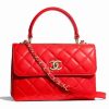 Replica Chanel Women Flap Bag Top Handle Smooth Calfskin Gold-Tone Metal Red