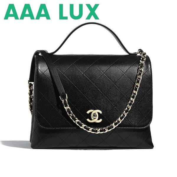 Replica Chanel Women Flap Bag with Top Handle in Calfskin-Black
