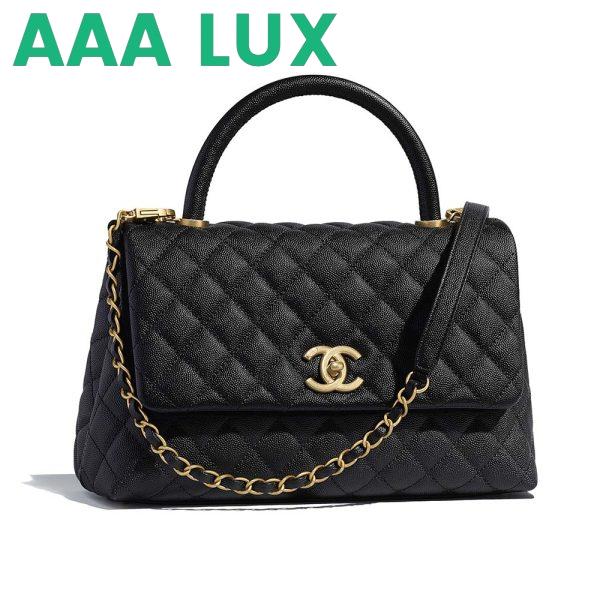 Replica Chanel Women Flap Bag with Top Handle in Grained Calfskin Leather-Black