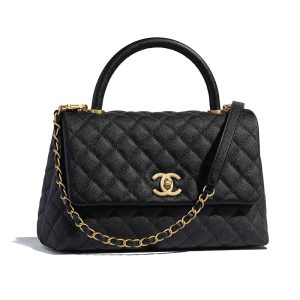 Replica Chanel Women Flap Bag with Top Handle in Grained Calfskin Leather-Black 2