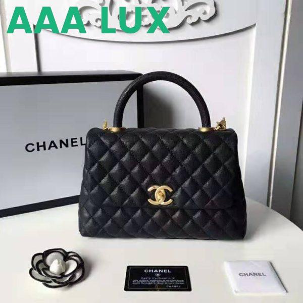 Replica Chanel Women Flap Bag with Top Handle in Grained Calfskin Leather-Black 3