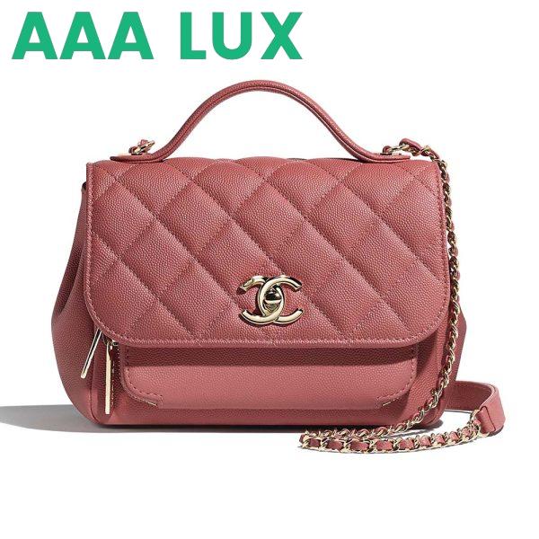 Replica Chanel Women Flap Bag with Top Handle in Grained Calfskin Leather-Pink