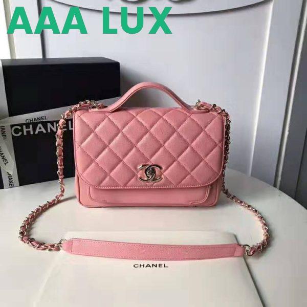 Replica Chanel Women Flap Bag with Top Handle in Grained Calfskin Leather-Pink 3