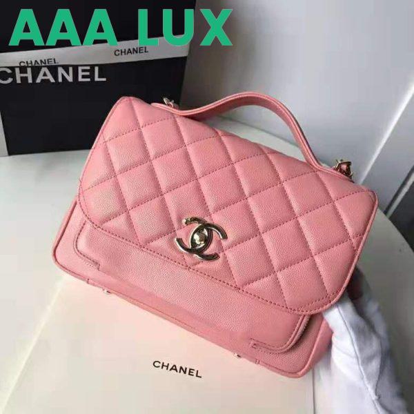 Replica Chanel Women Flap Bag with Top Handle in Grained Calfskin Leather-Pink 4