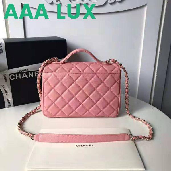 Replica Chanel Women Flap Bag with Top Handle in Grained Calfskin Leather-Pink 5