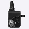Replica Dior Unisex Saddle Pouch Black Grained Calfskin Bee Patch Embroidery