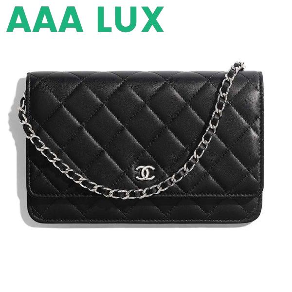 Replica Chanel Women Classic Wallet On Chain Lambskin Leather-Black