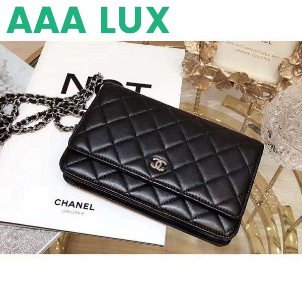 Replica Chanel Women Classic Wallet On Chain Lambskin Leather-Black 6