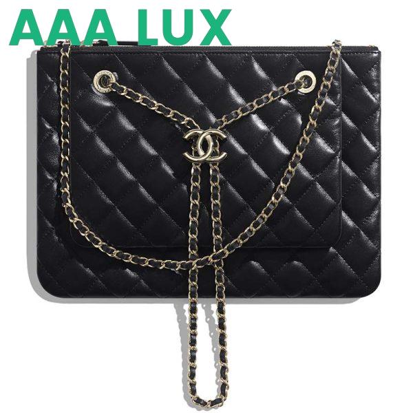 Replica Chanel Women Clutch with Chain in Shiny Lambskin Leather-Black