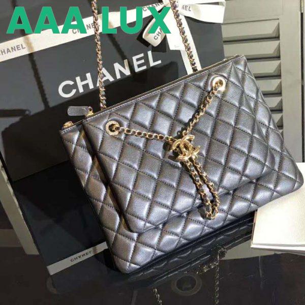 Replica Chanel Women Clutch with Chain in Shiny Lambskin Leather-Black 3